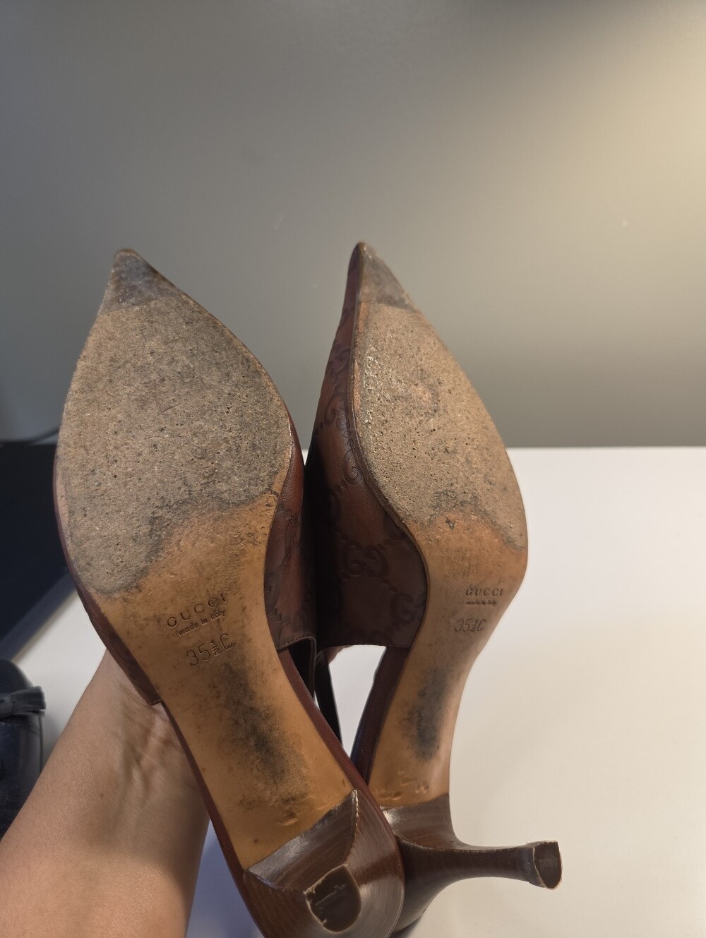 Gucci Brown Guccissima Leather Pointed Toe Slingback Sandals 35 1/2 - Picture 9 of 11